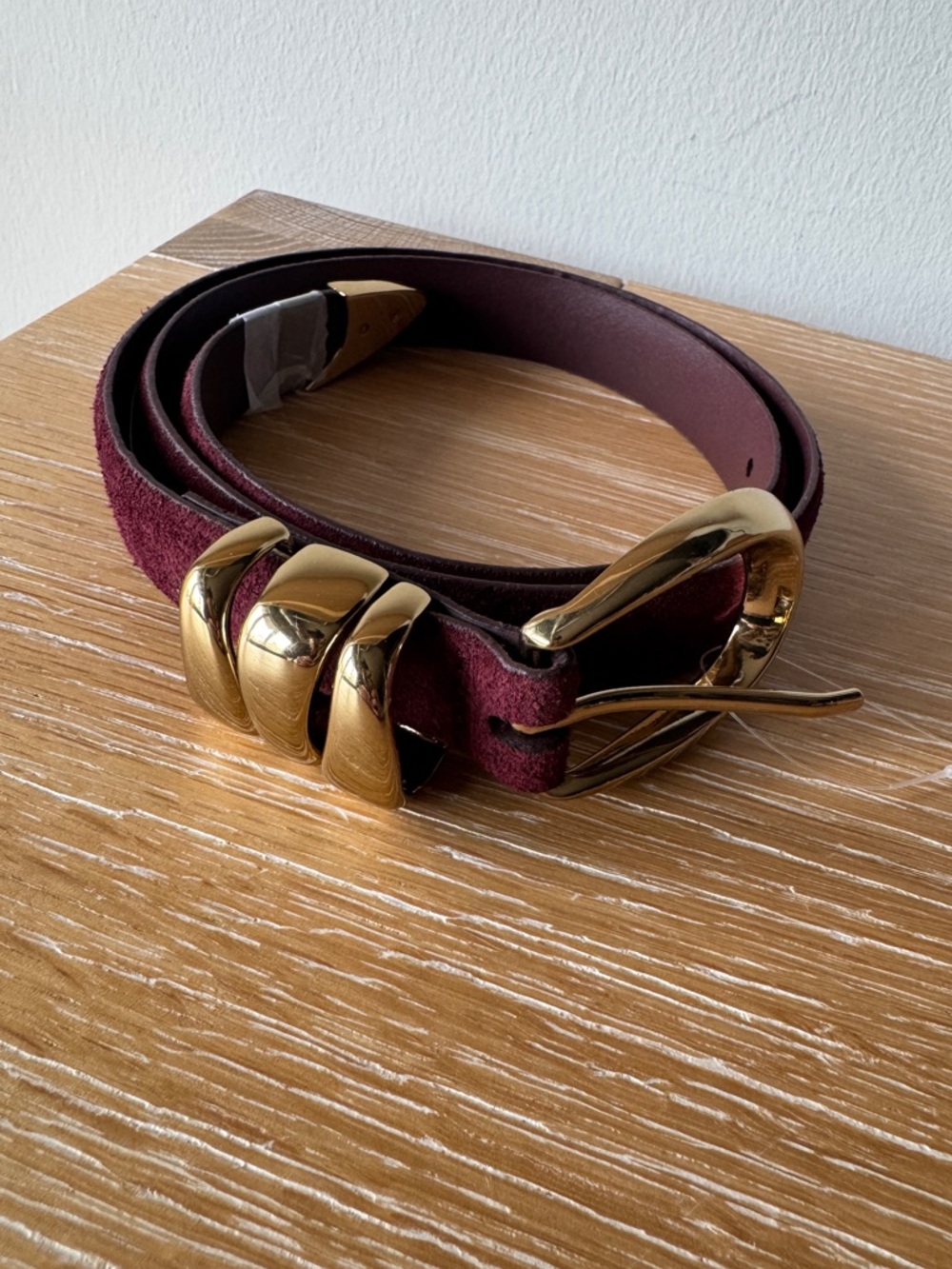 NWOT! MADEWELL Women’s Triple Metal Keeper Belt Dark Red Suede Gold Size Small - Picture 1 of 16